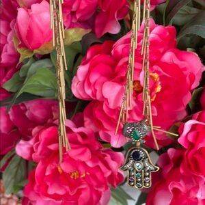 Gold and Green Hamsa Pendant Necklace